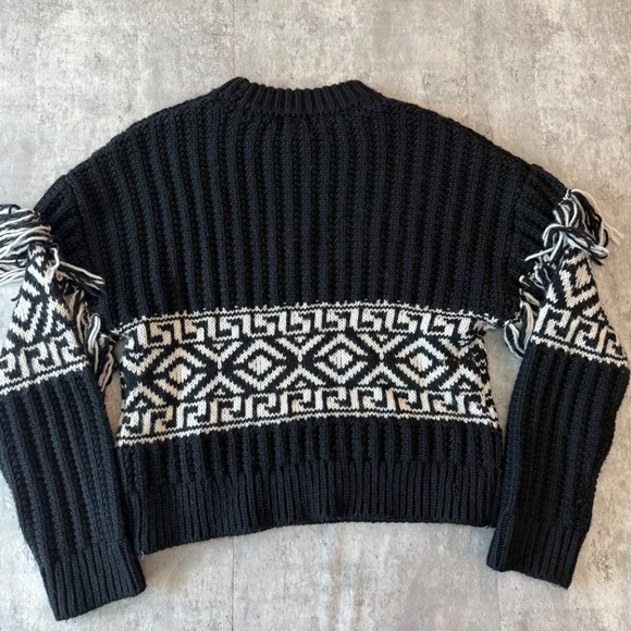 Western fringe cozy sweater long sleeve bohemian pullover crewneck oversized S - Picture 3 of 5